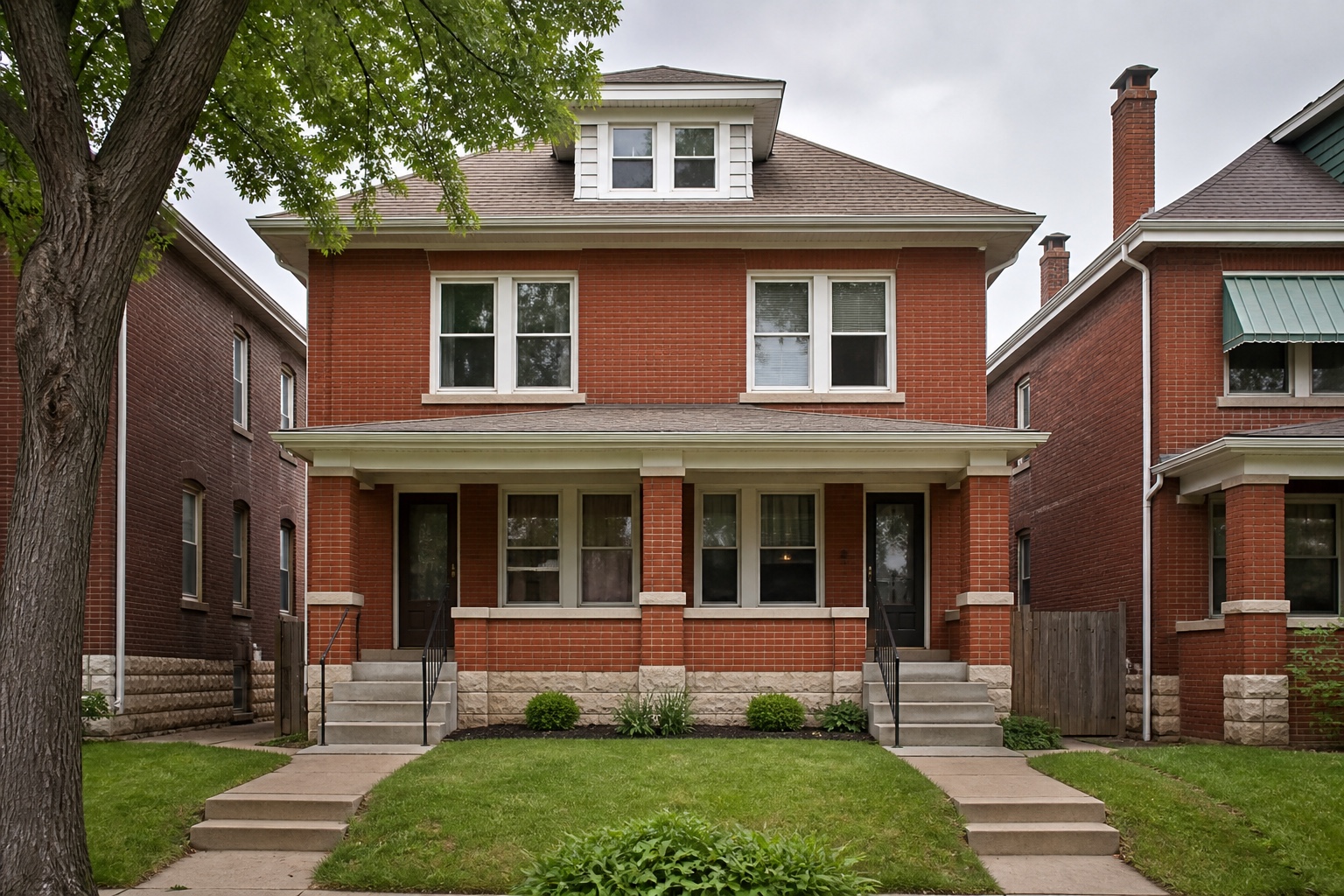 St. Louis-style brick bungalow with finished masonry
